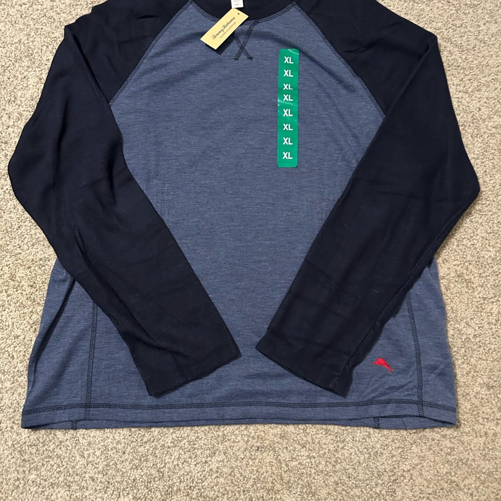 Blue and Black Long Sleeve Color-Blocked Tee